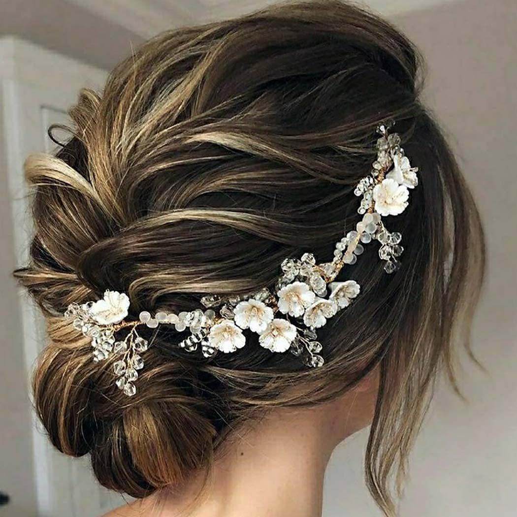 White ceramic flower crystal millet beaded beaded hair comb side comb wedding bridal tiara 777865234923 - COCOMELODY